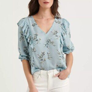 Lucky Brand Taylor Ruffle Peasant Blouse Blue - Small